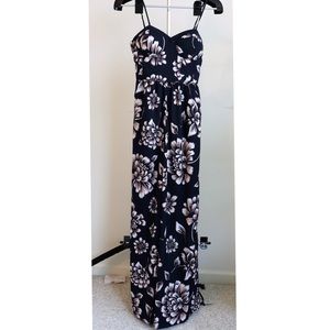 Jumpsuit, navy blue, white and pale pink flowers